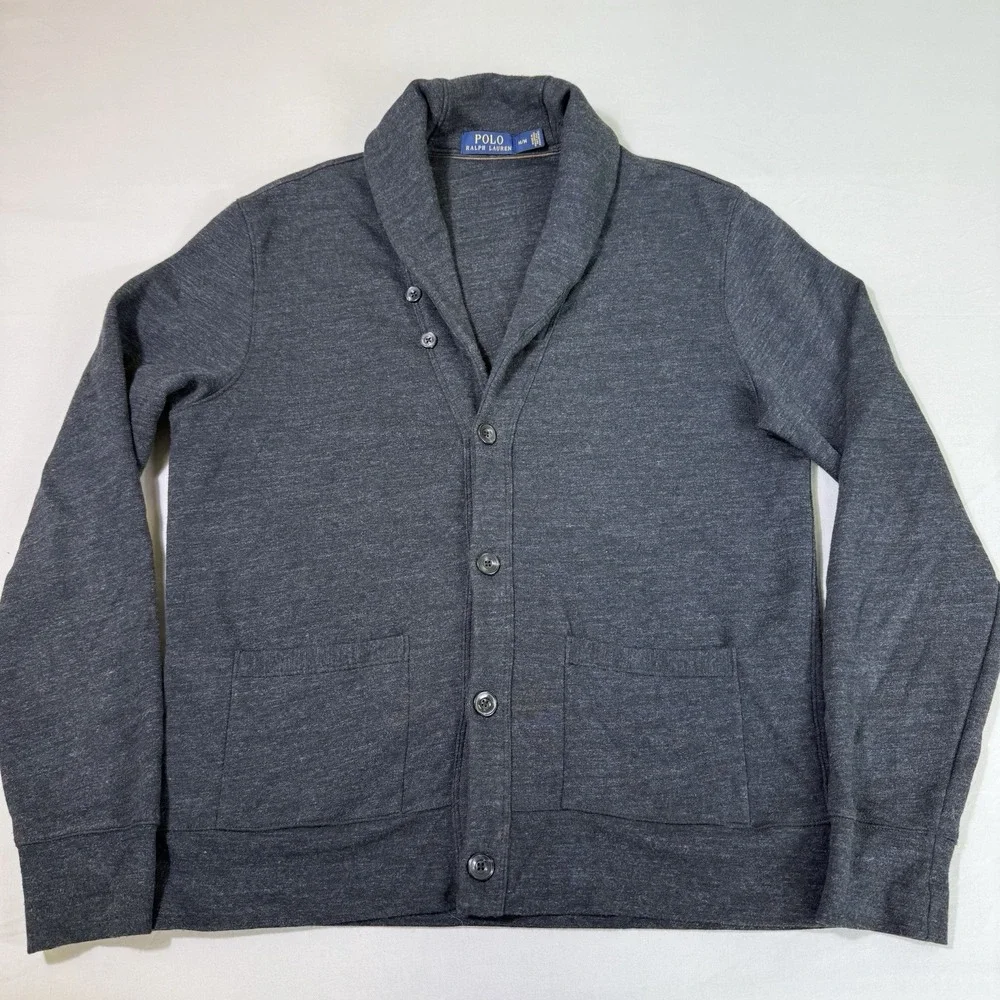 Polo Ralph Lauren Sweater Men's Size Medium Shawl Collar Cardigan Grey Button Up